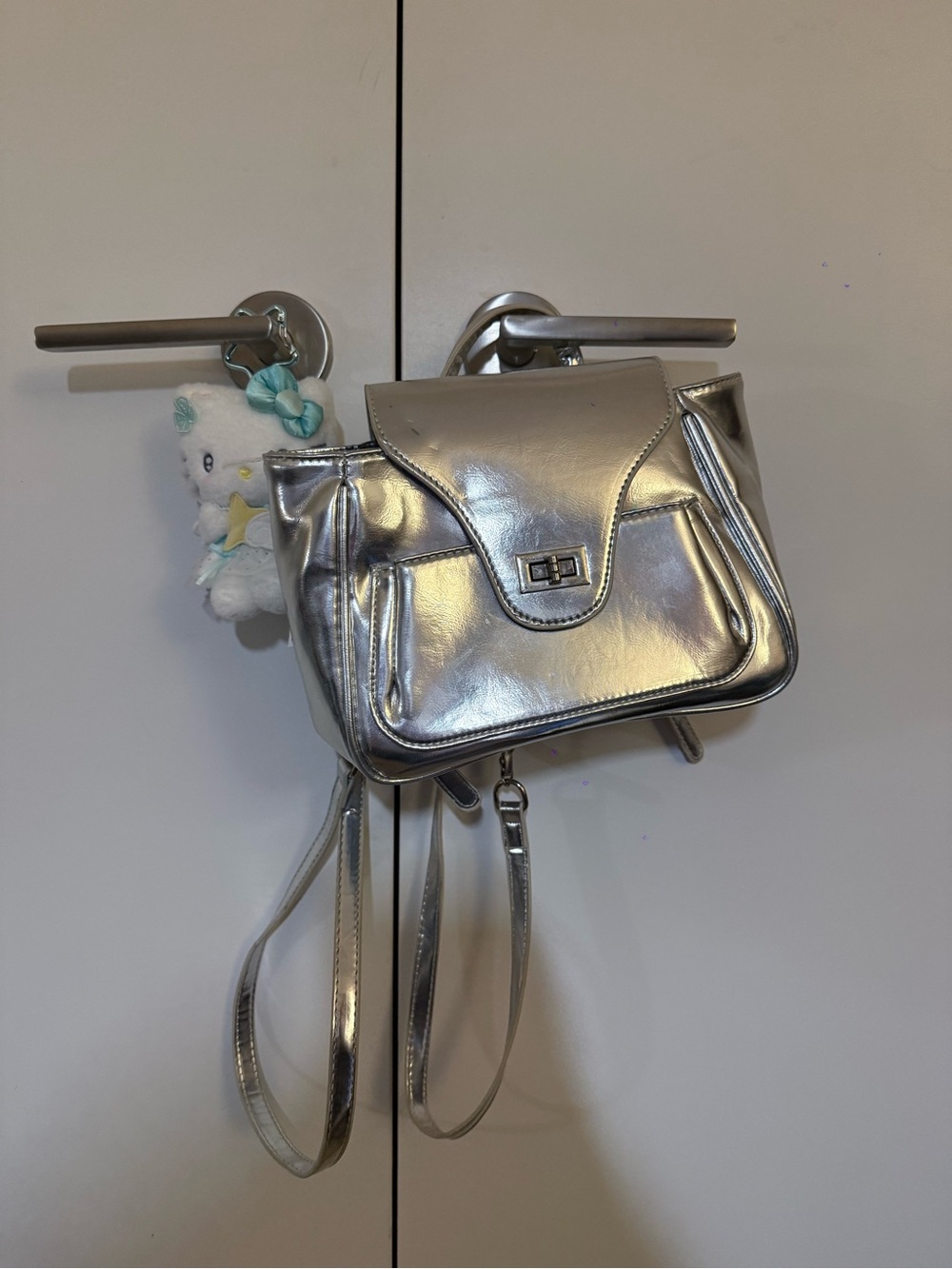 Silver Metallic Crossbody Backpack Purse
